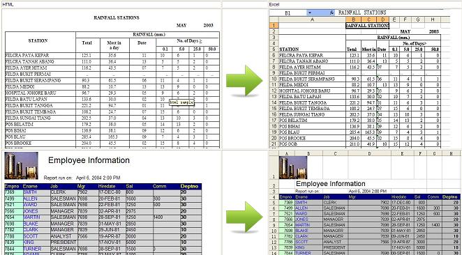 report to excel sample